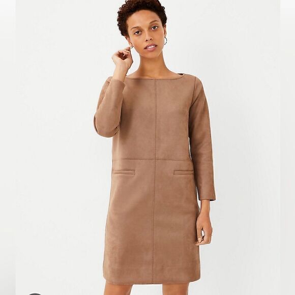 New Ann Taylor Seamed Faux Suede Shift Dress - Picture 1 of 6